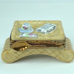Morning Coffee w/ Wall Street Journal Tray ~  mq Limoges Trinket Box A316